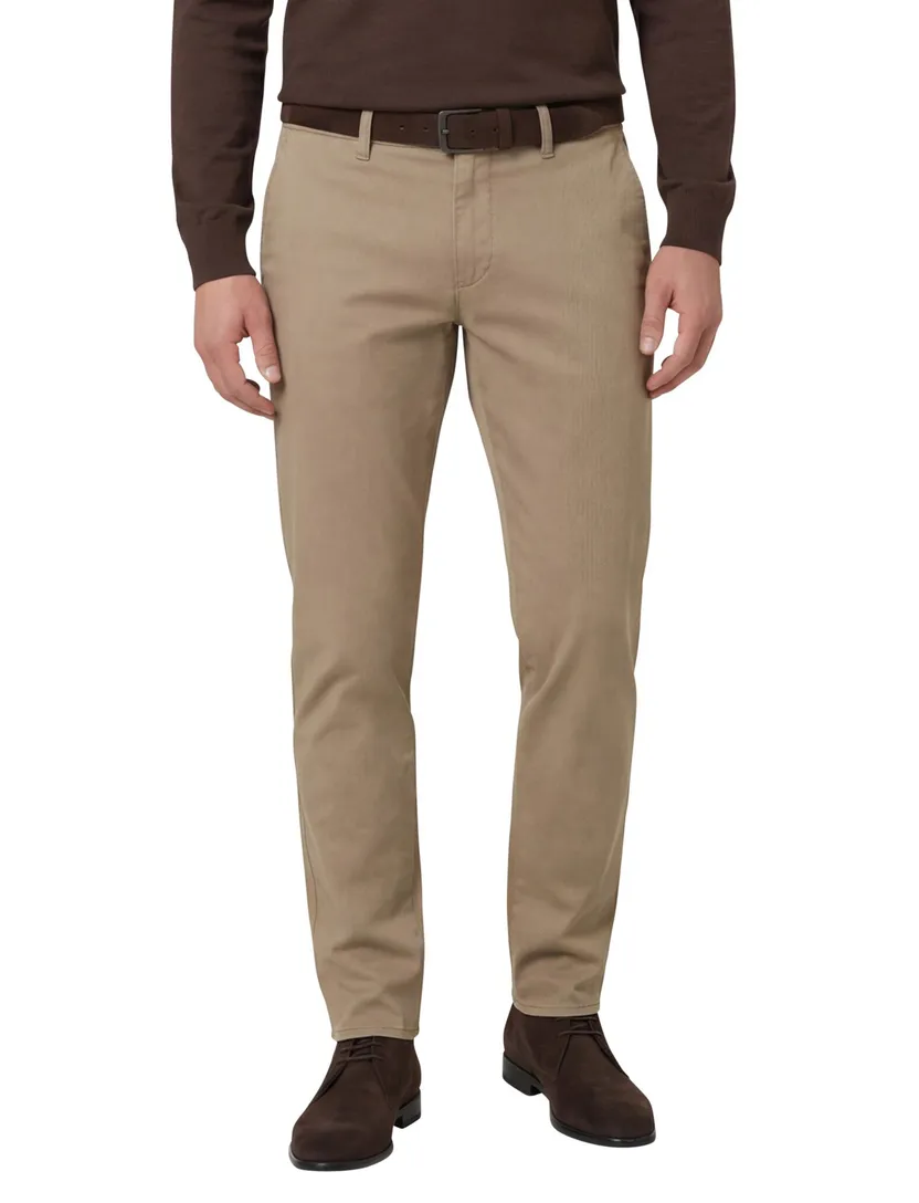 Brax Fabio pantalon effen camel katoen wijde fit