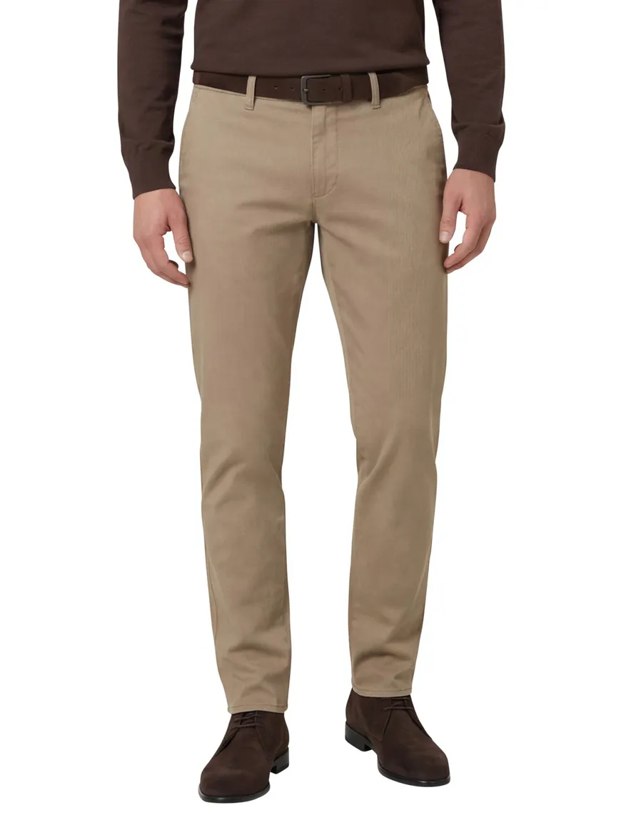 Brax Fabio pantalon effen camel wijde fit katoen