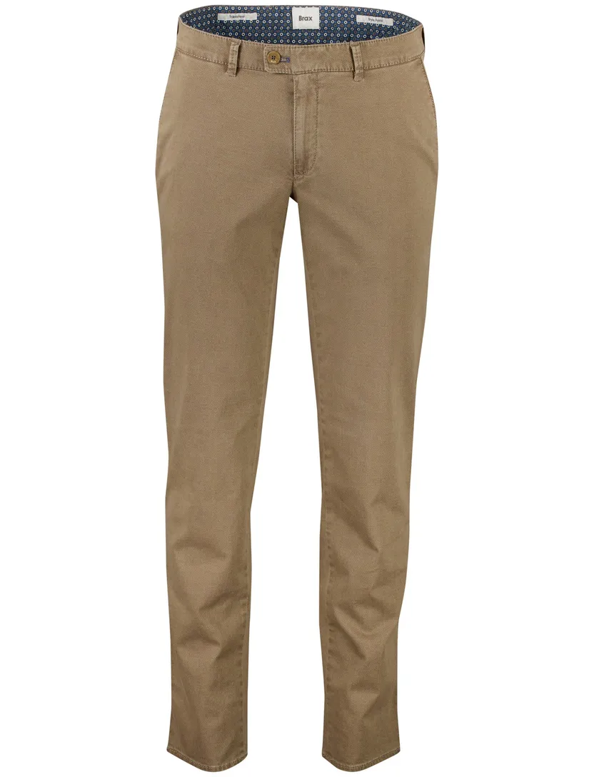 Brax Fabio pantalon bruin effen wijde fit katoen flatfront