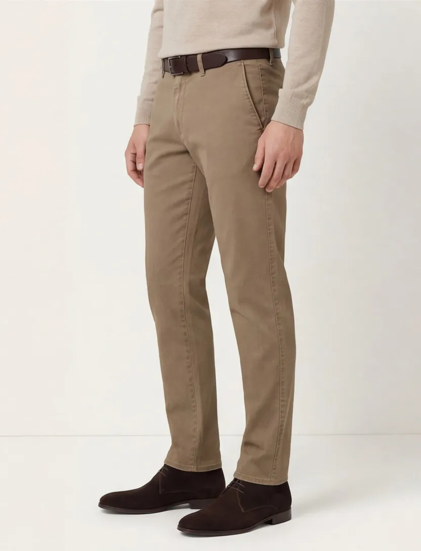 Brax Fabio pantalon bruin effen wijde fit katoen flatfront