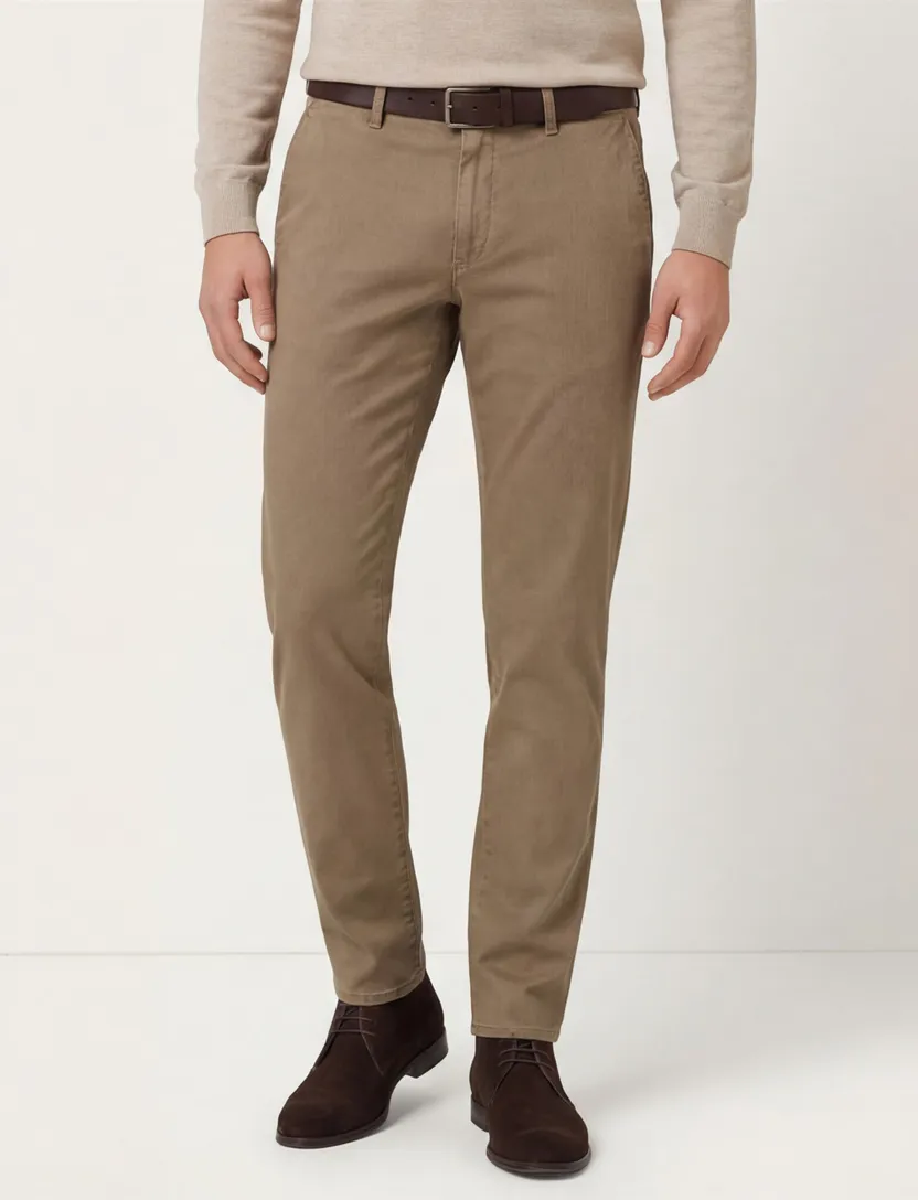 Brax Fabio pantalon bruin effen wijde fit katoen flatfront