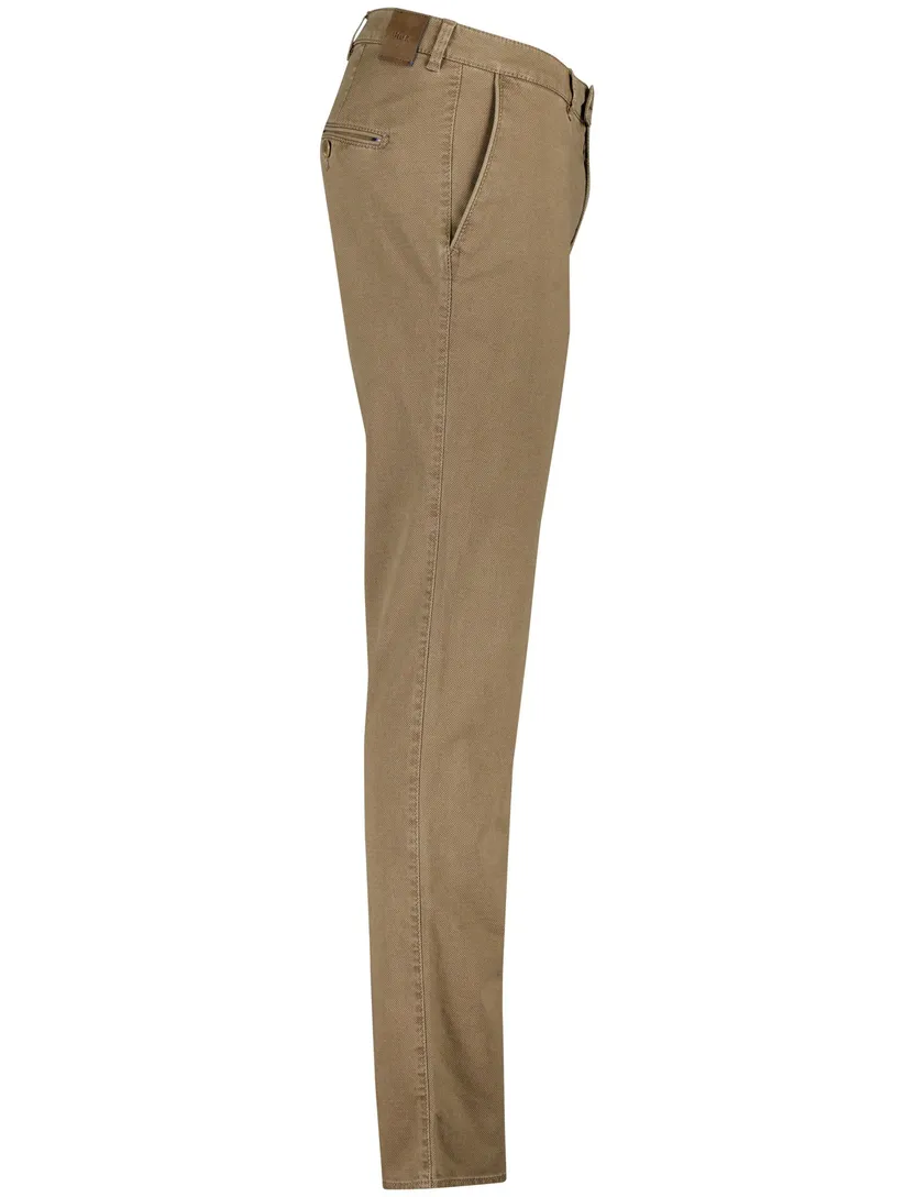 Brax Fabio pantalon bruin effen wijde fit katoen flatfront