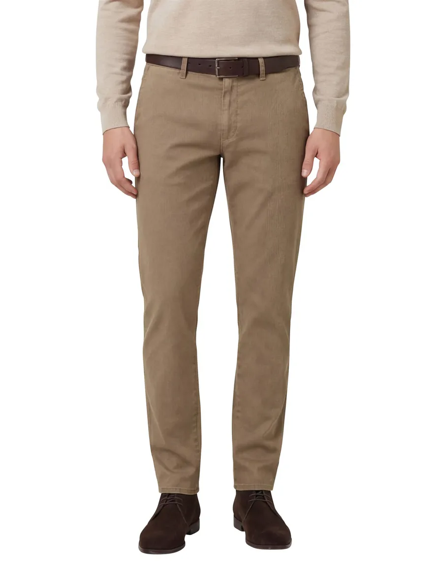 Brax Fabio pantalon effen bruin wijde fit katoen flatfront