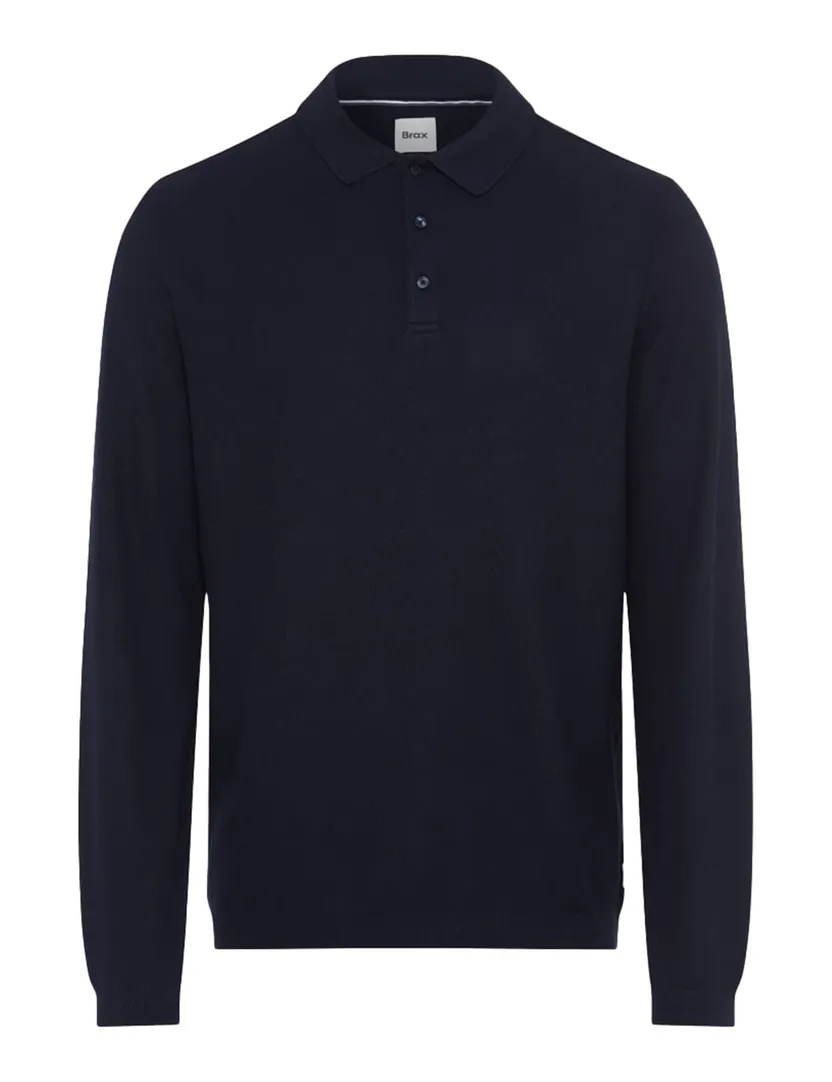 polo lange mouw Brax donkerblauw 3-knoops