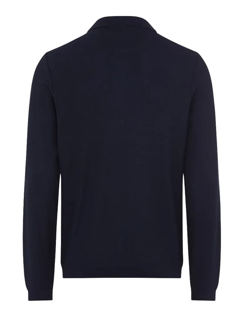 polo lange mouw Brax donkerblauw 3-knoops