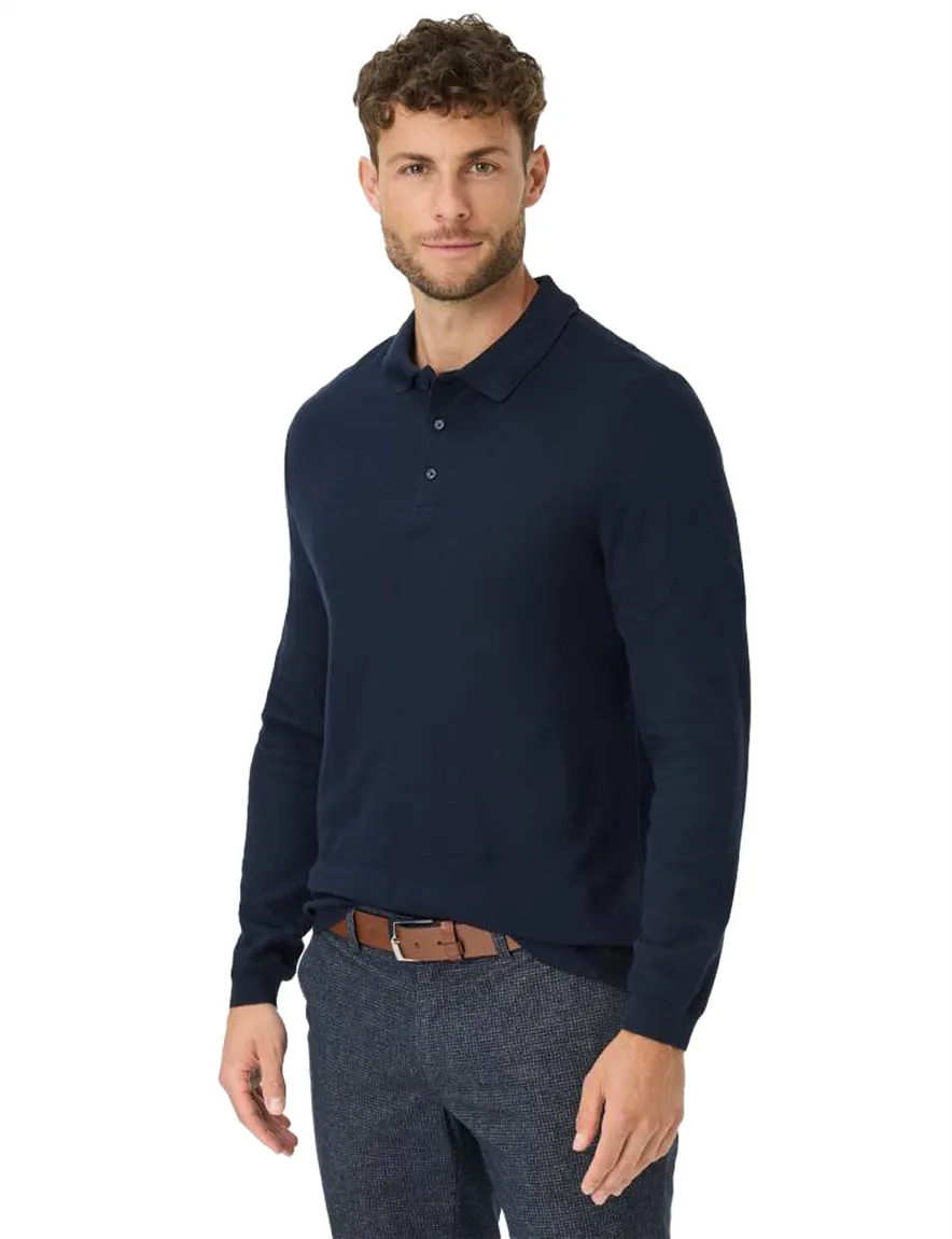 Brax polo lange mouw donkerblauw effen