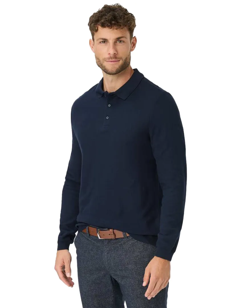 polo lange mouw Brax donkerblauw 3-knoops