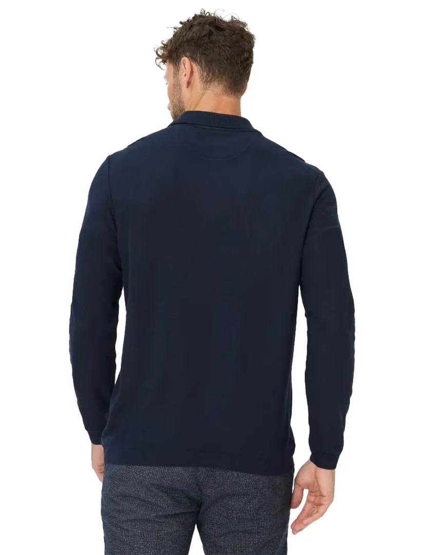 polo lange mouw Brax donkerblauw 3-knoops