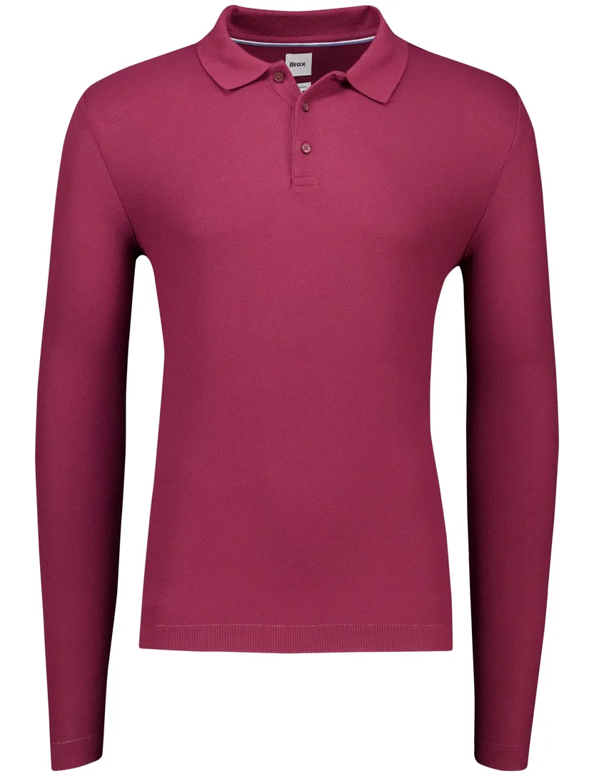 katoenen Brax knitted polo lange mouw bordeaux effen