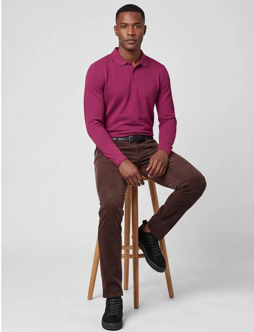 Brax knitted polo lange mouw bordeaux