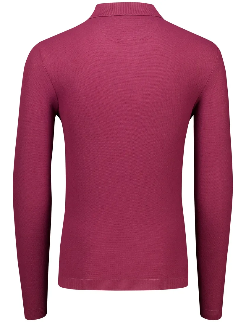 katoenen Brax knitted polo lange mouw bordeaux effen