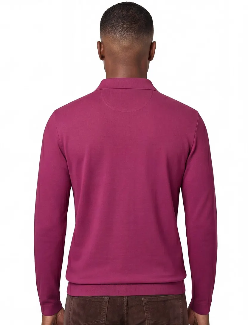 katoenen Brax knitted polo lange mouw bordeaux effen