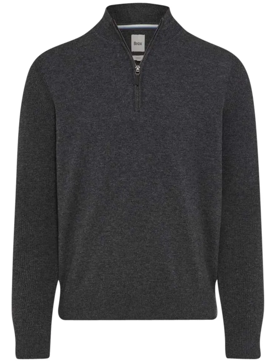Brax Trui Half Zip antraciet gemeleerd donker