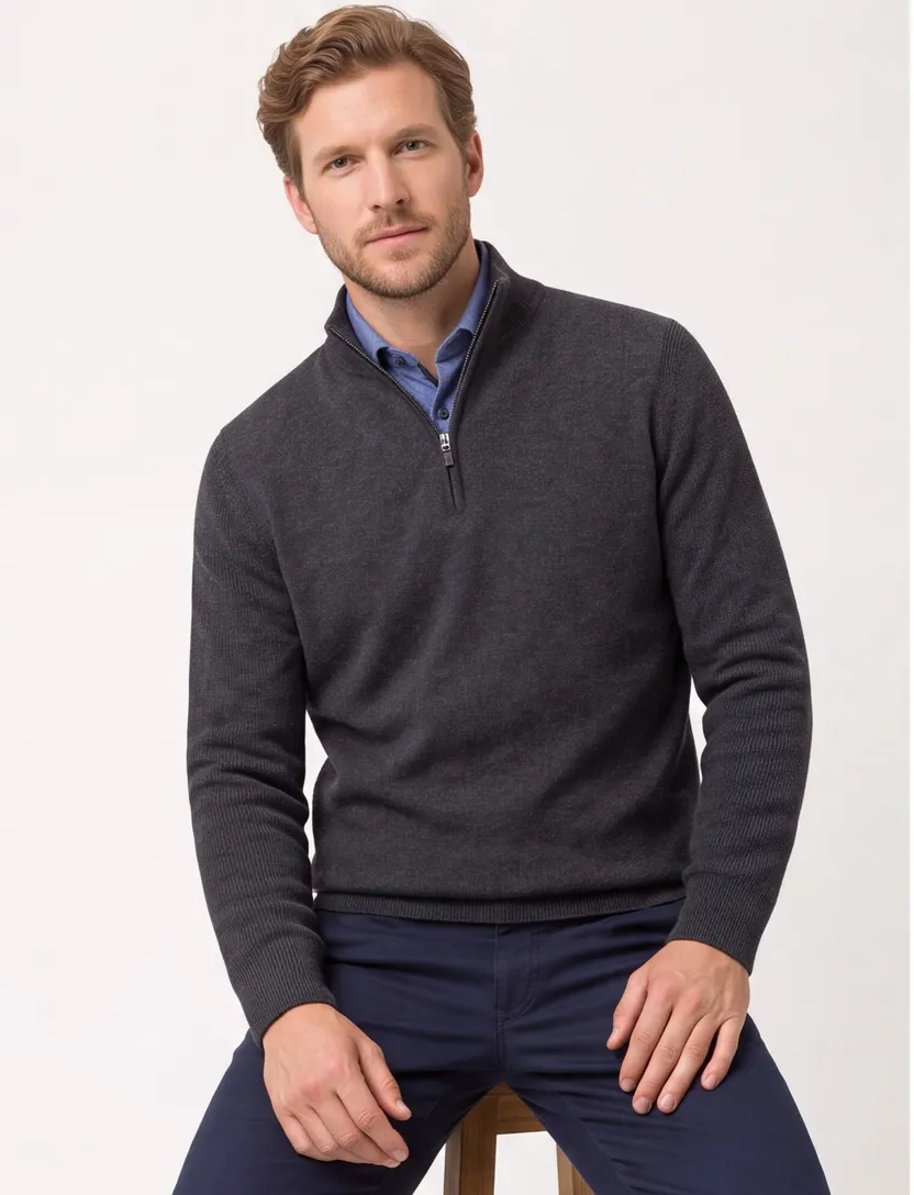 Trui Brax Half Zip antraciet donker gemeleerd