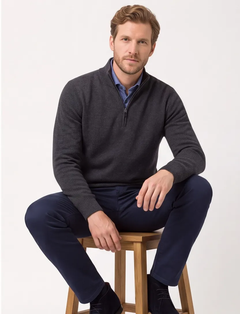 Trui Brax Half Zip antraciet donker gemeleerd