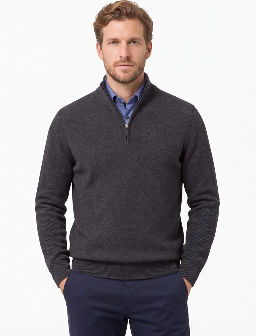 Trui Brax Half Zip antraciet donker gemeleerd