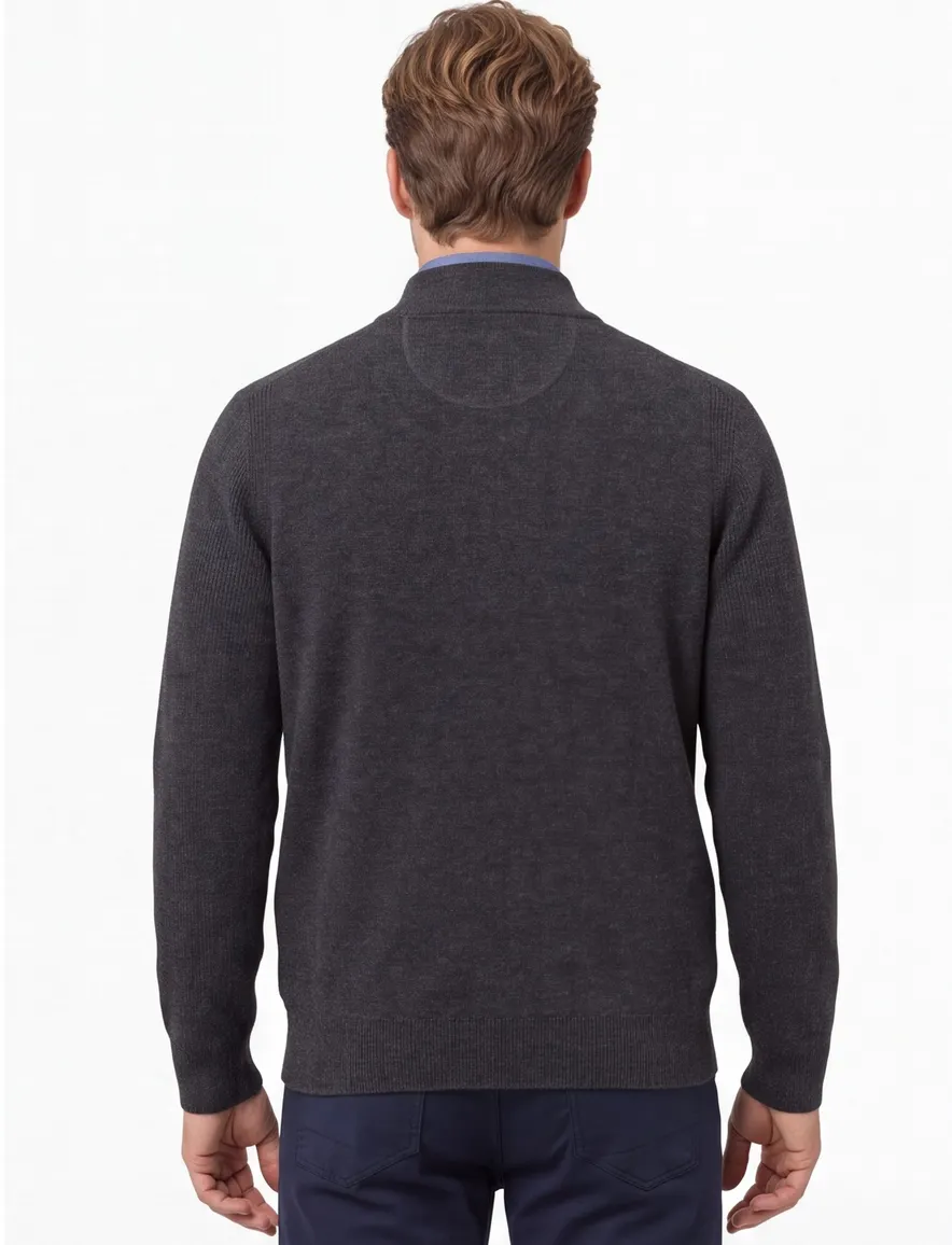 Brax Trui Half Zip antraciet gemeleerd donker