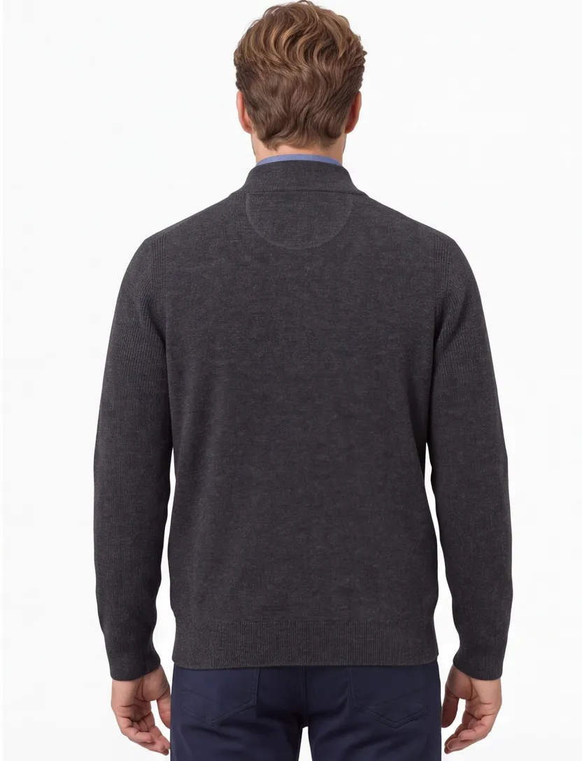 Trui Brax Half Zip antraciet donker gemeleerd