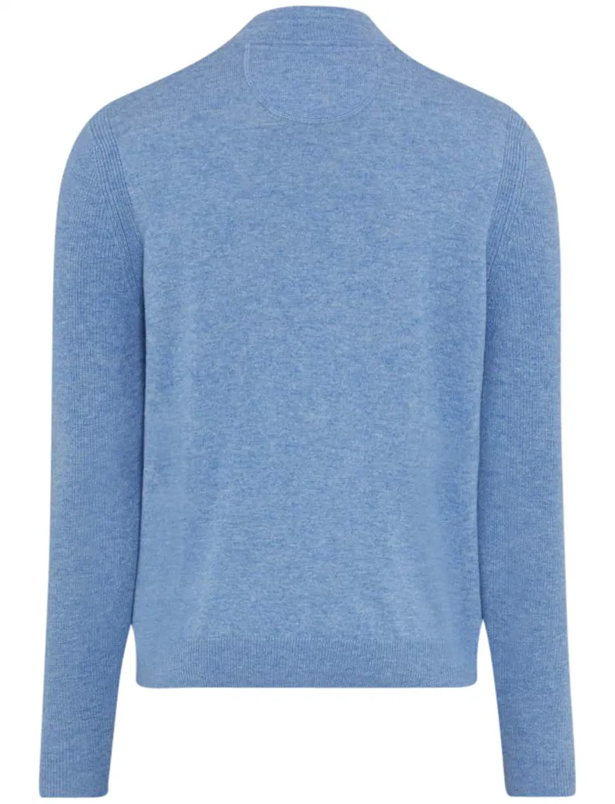 Brax trui half-zip lichtblauw gemêleerd wol