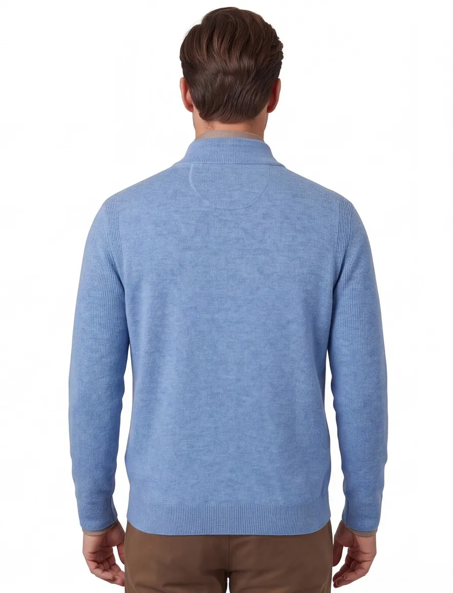 Brax trui half-zip lichtblauw gemêleerd wol