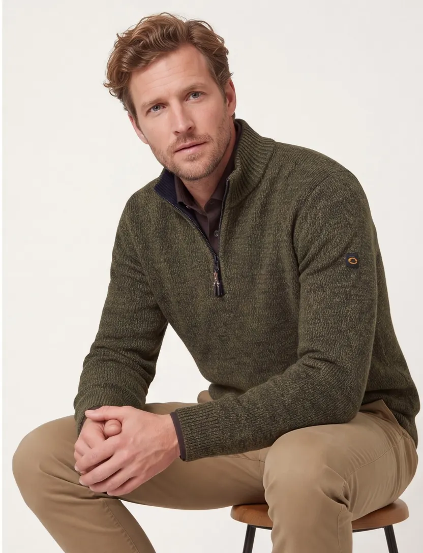 trui Camel Active half zip forest groen katoen