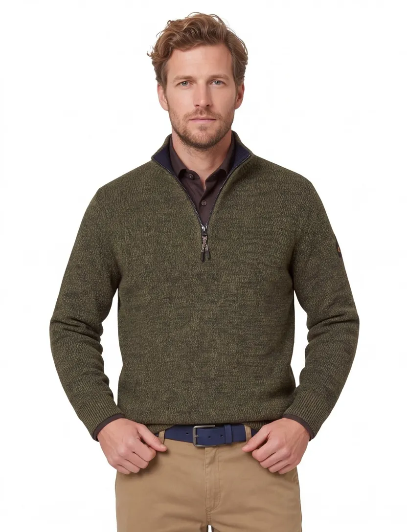trui Camel Active half zip forest groen katoen