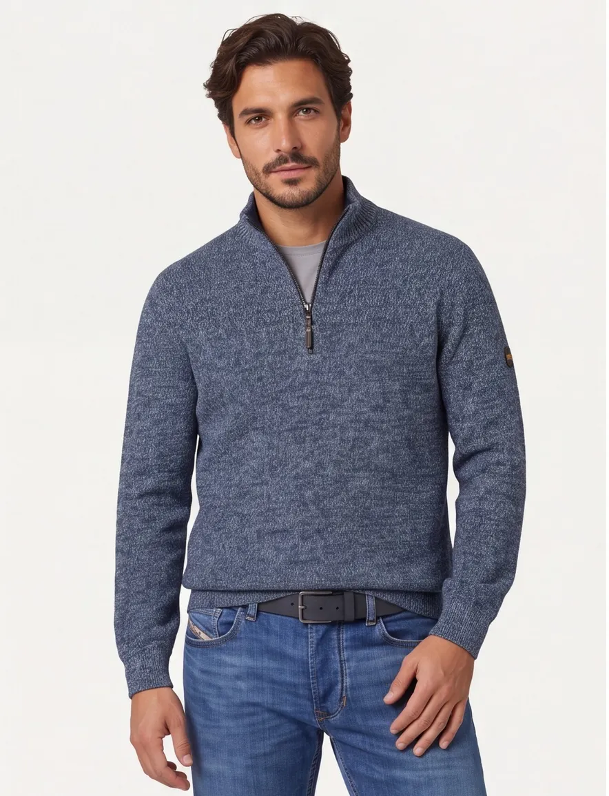 Camel Active trui half zip blauw