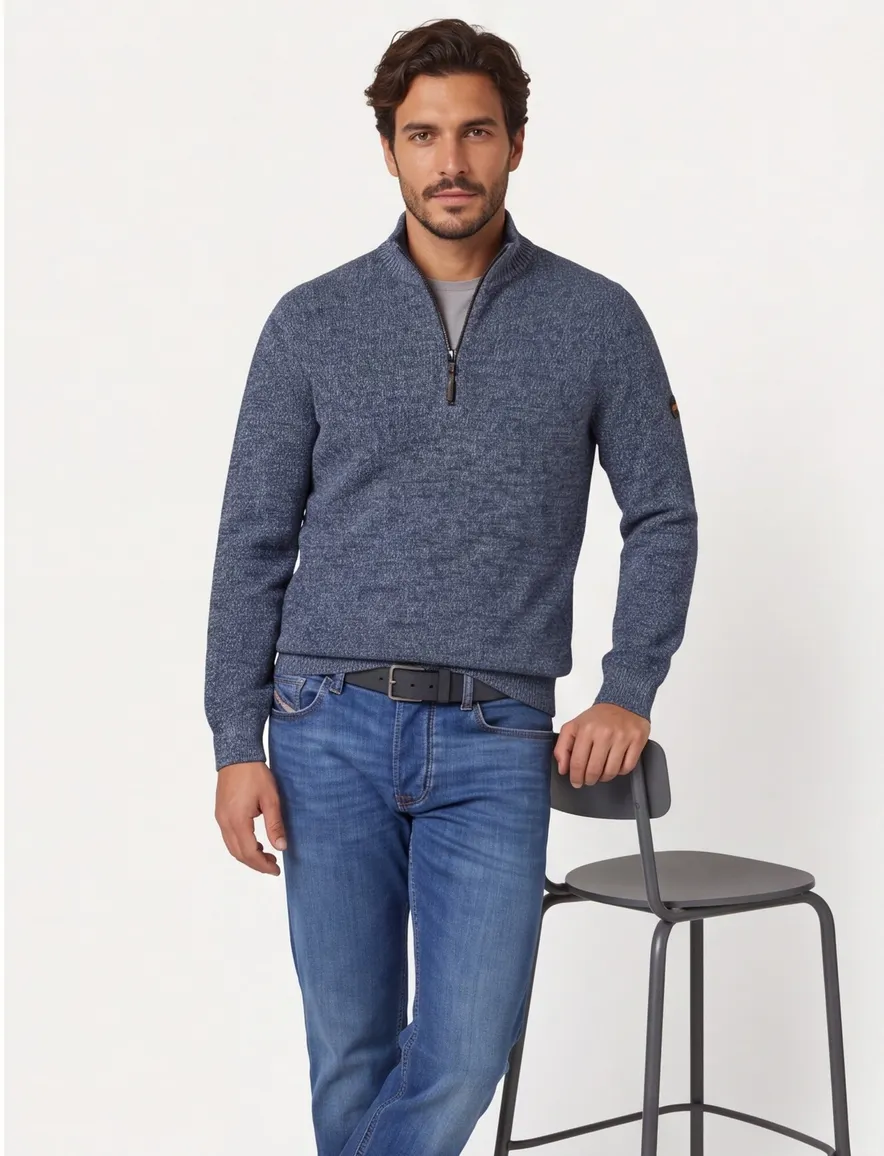 Camel Active trui half zip blauw