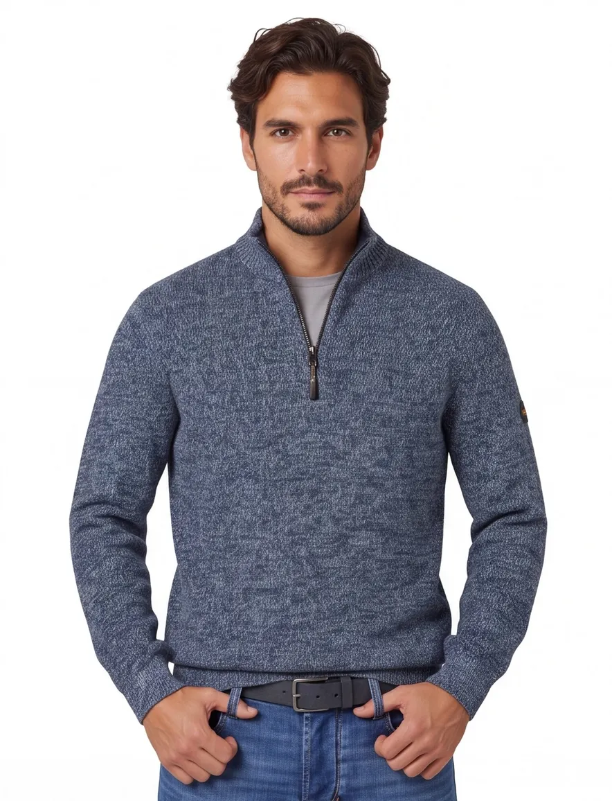 Camel Active trui half zip blauw