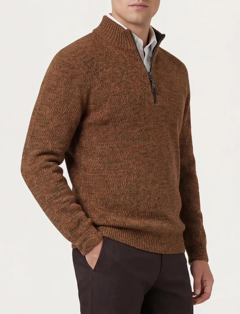 trui Camel Active trui half zip bruin katoen