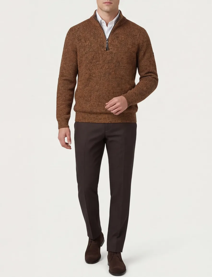 Camel Active trui half zip bruin katoen