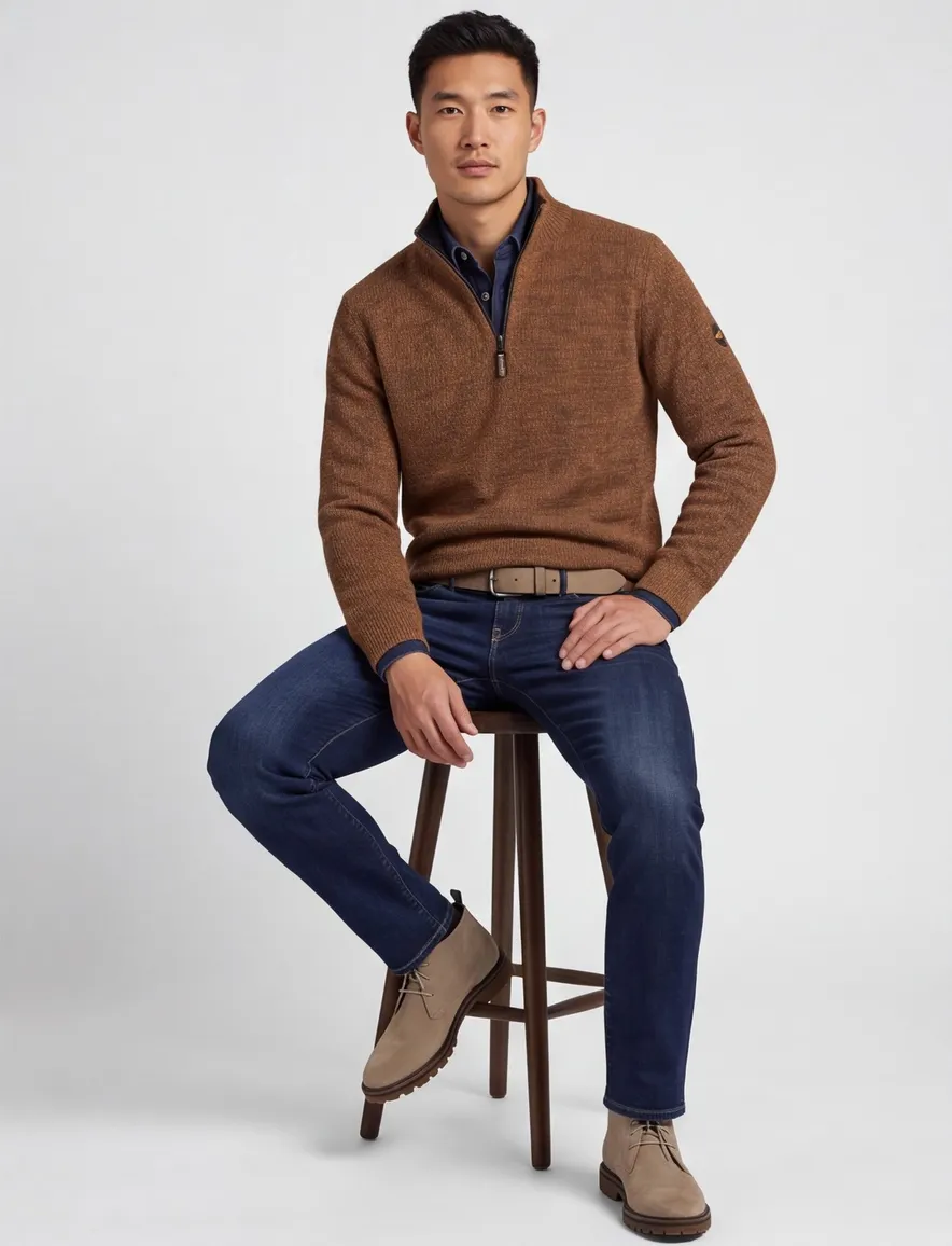 Camel Active trui half zip bruin