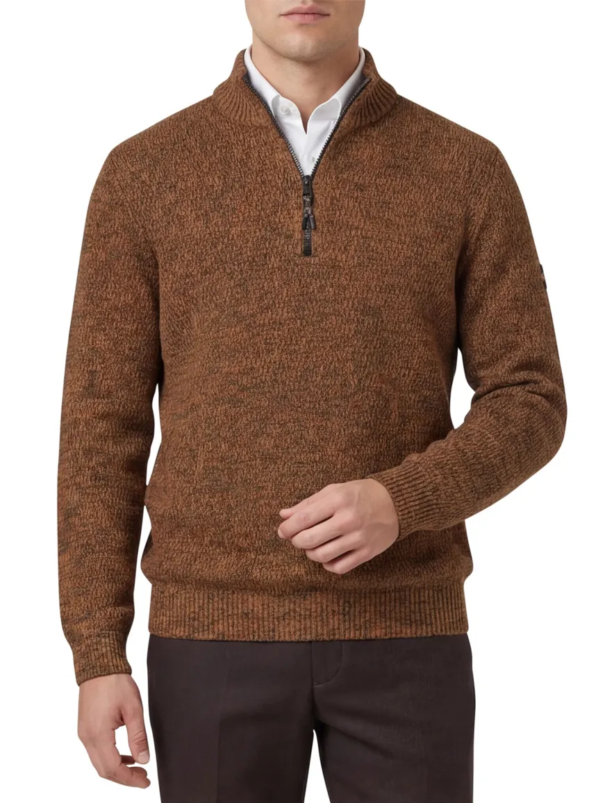 Camel Active trui half zip bruin katoen