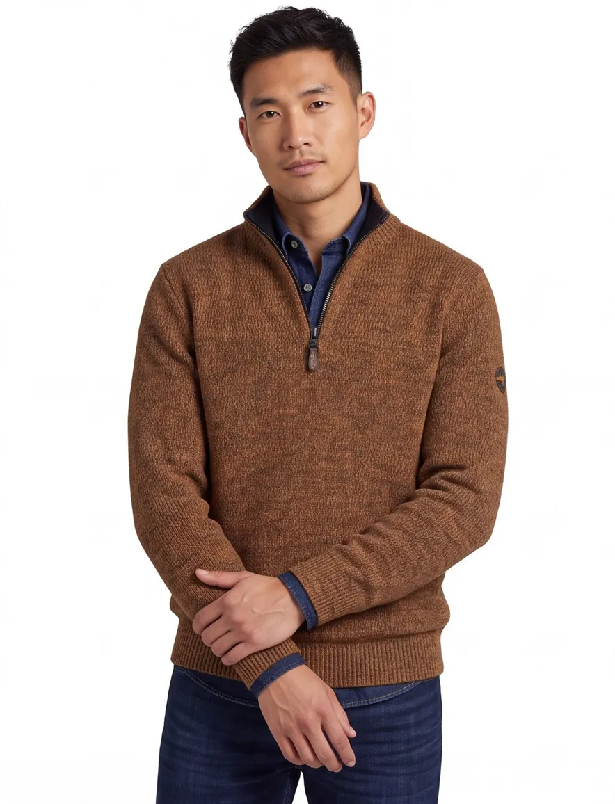 Camel Active trui half zip bruin