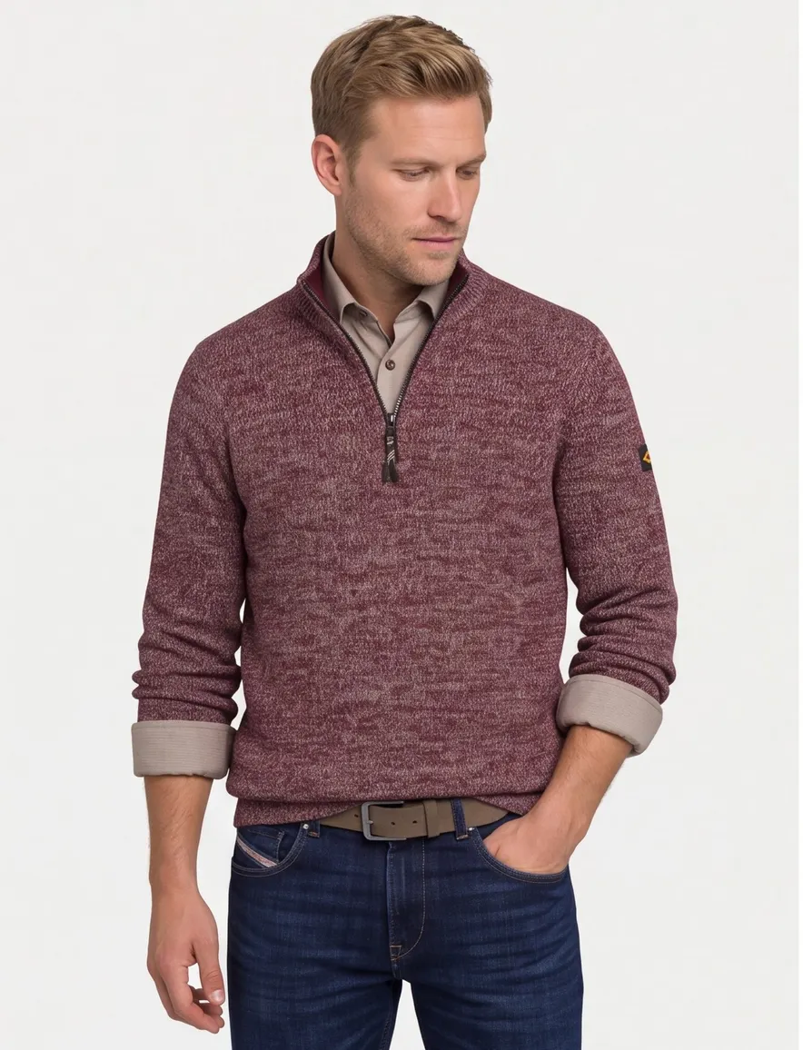 Camel Active trui half zip rood katoen