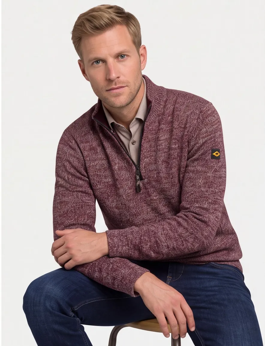 Camel Active trui half zip rood katoen