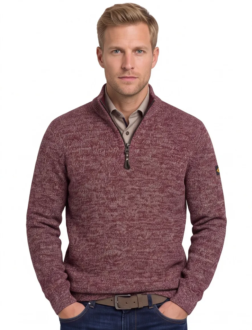 Camel Active trui half zip rood katoen