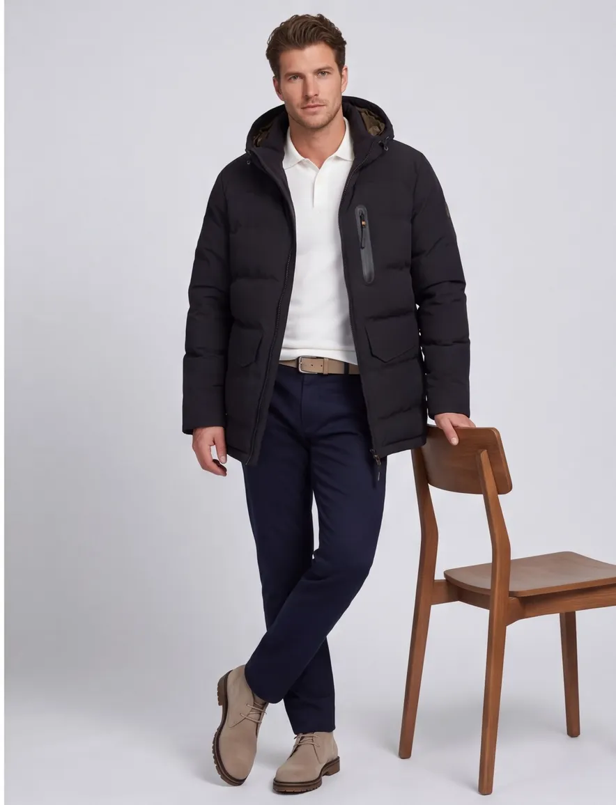 Camel Active winterjas donkerblauw met borstzak