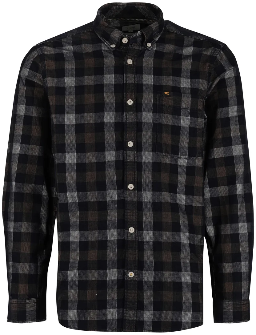Camel Active Overhemd bruin wit geruit button-down collar