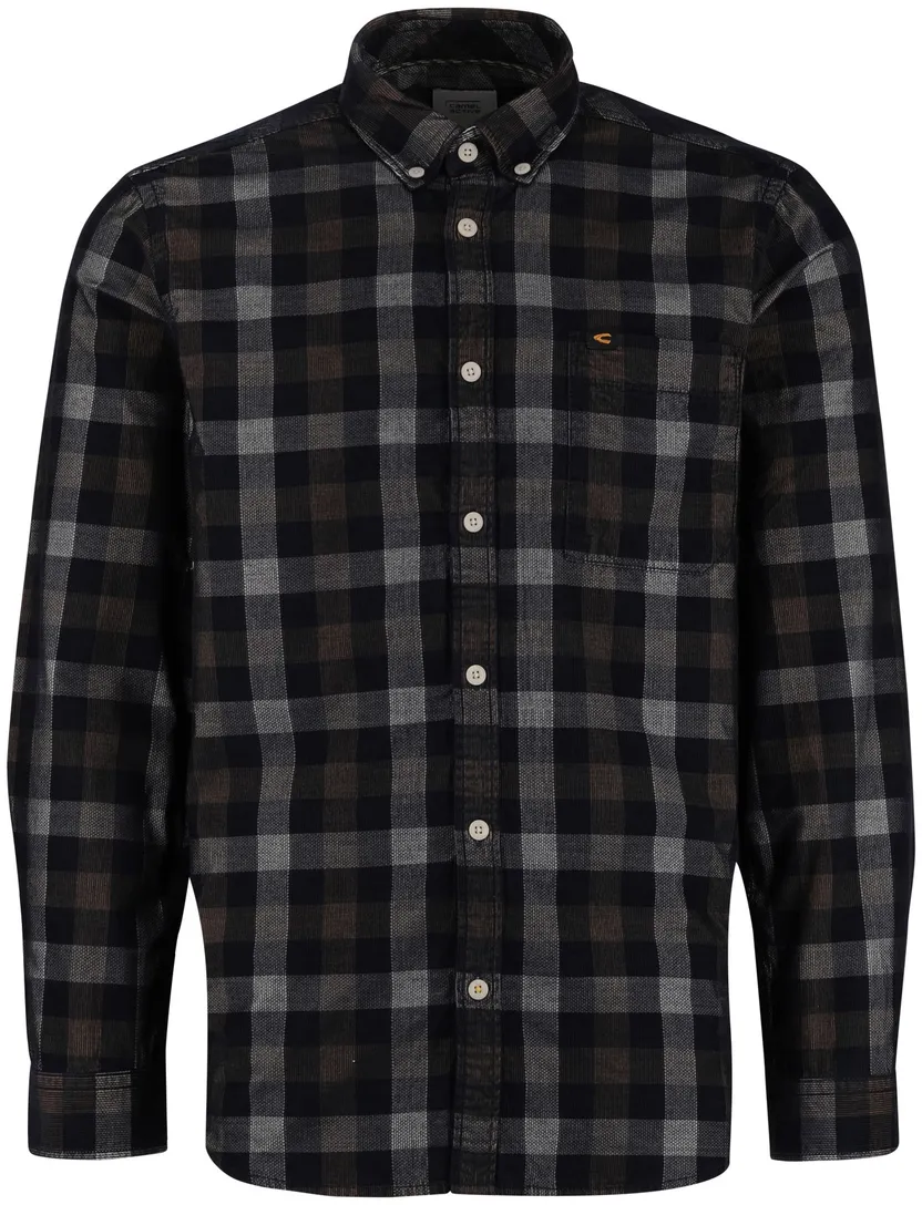 Camel Active Overhemd bruin wit geruit button-down collar