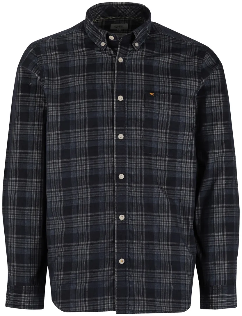 Camel Active Overhemd blauw wit geruit button-down collar