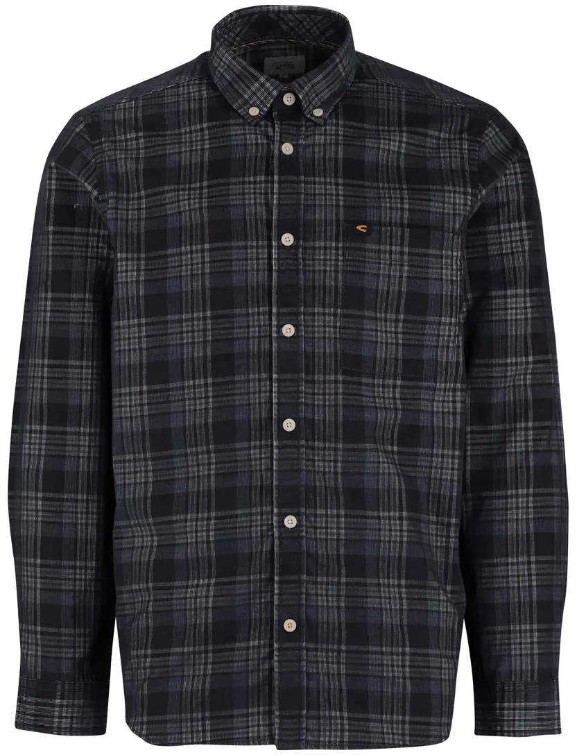 Camel Active Overhemd blauw wit geruit button-down collar