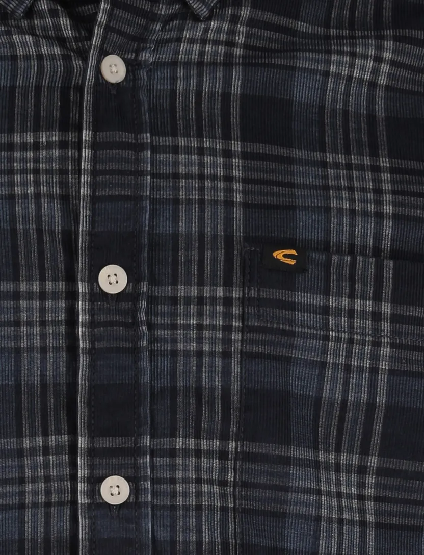 Camel Active Overhemd blauw wit geruit button-down collar