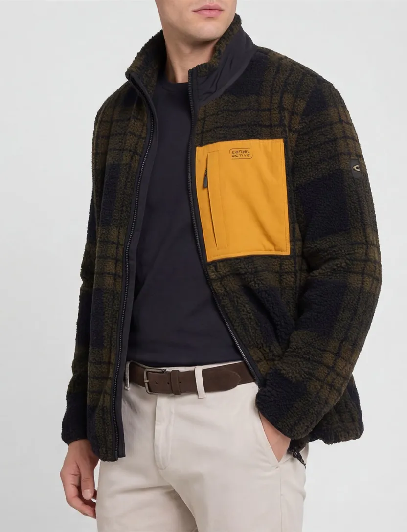 vest Camel Active fleece donkerbruin met borstzak