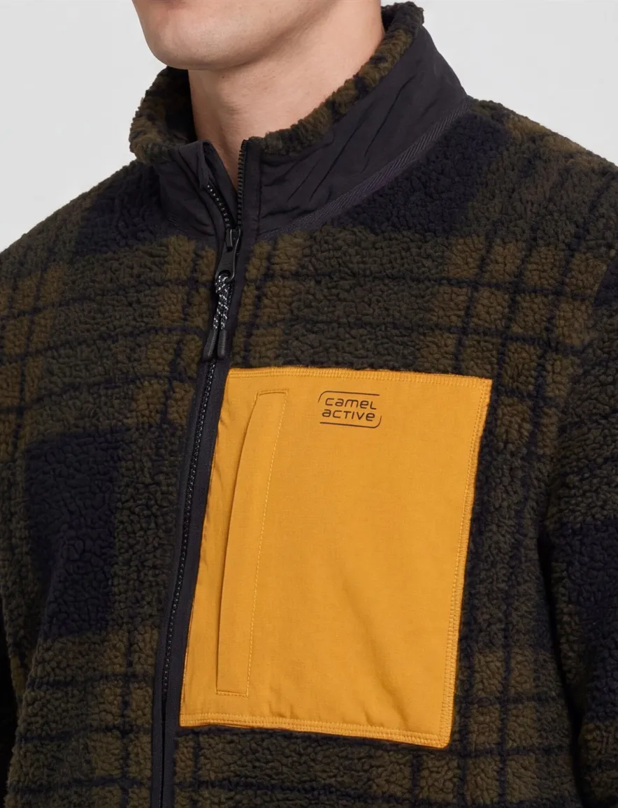 Camel Active vest fleece donkerbruin met borstzak