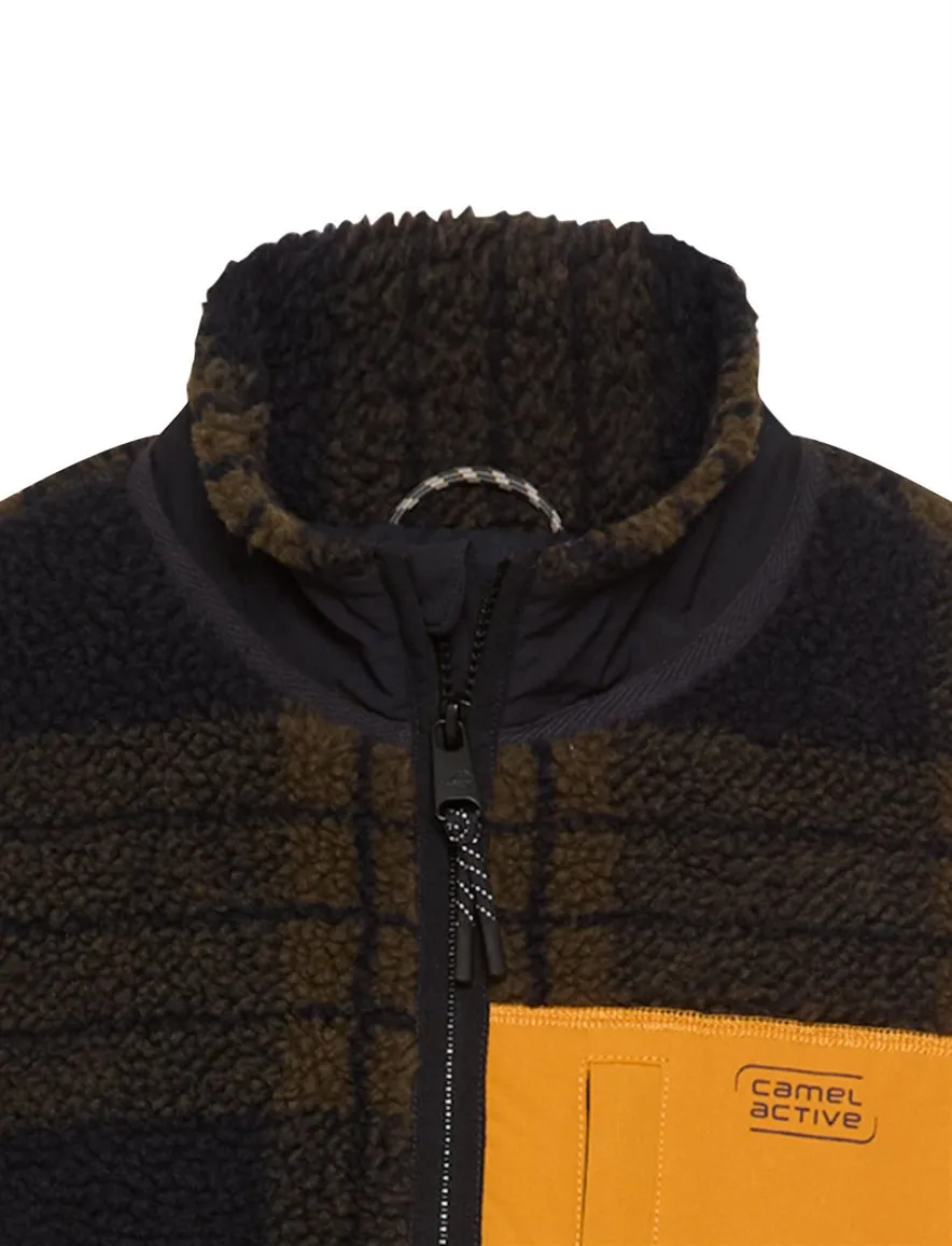 Camel Active vest fleece donkerbruin met borstzak