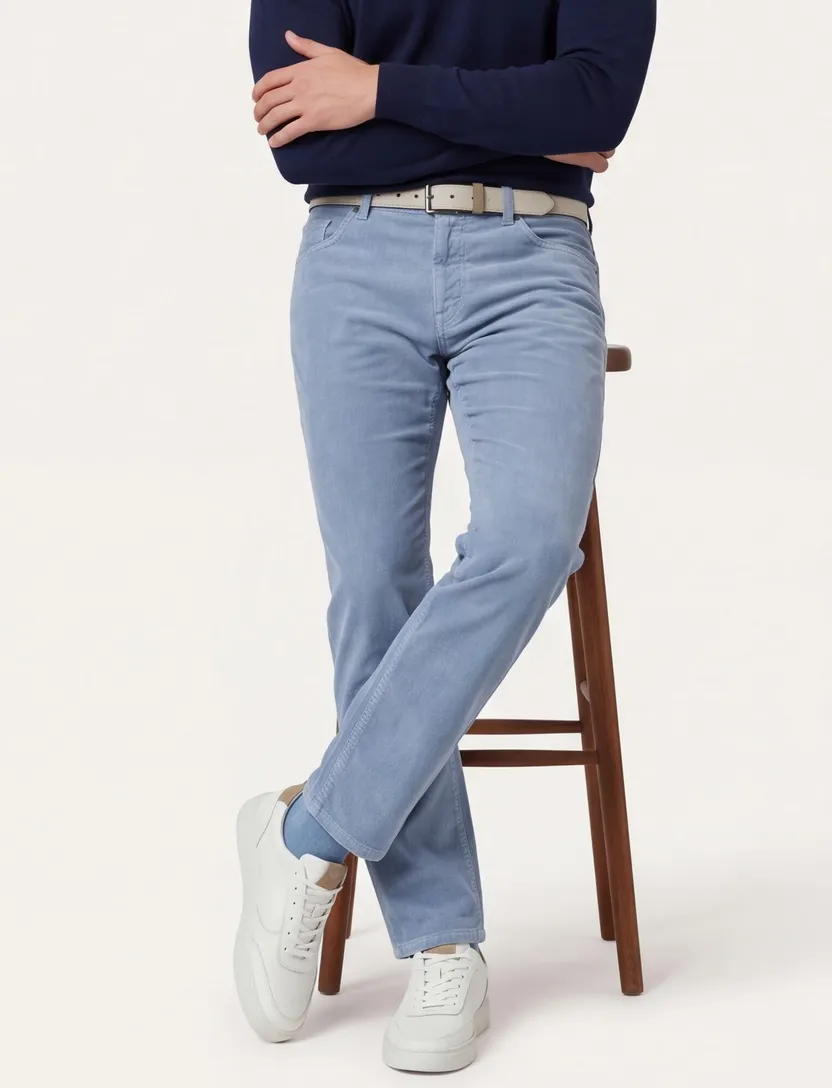Broek Pierre Cardin lichtblauw normale fit rib