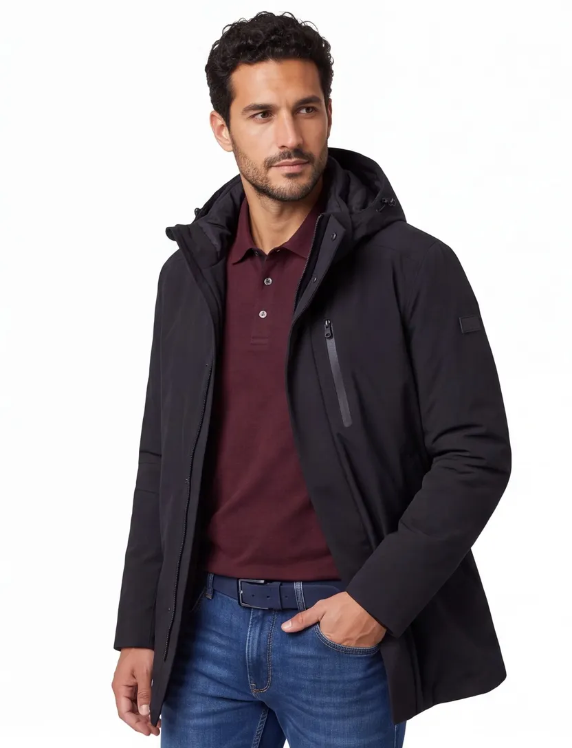 Winterjas Pierre Cardin Zwart enkele borstzak