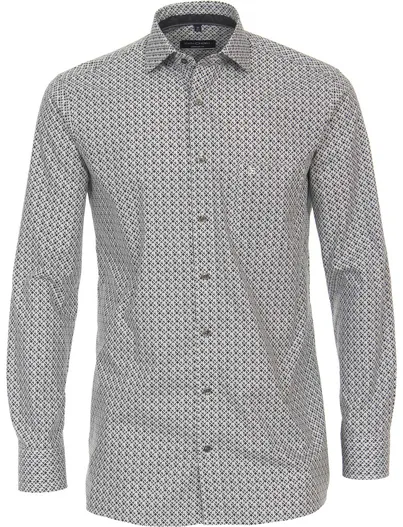 Casa Moda grijs geprint Casa Moda comfort fit overhemd mouwlengte-7