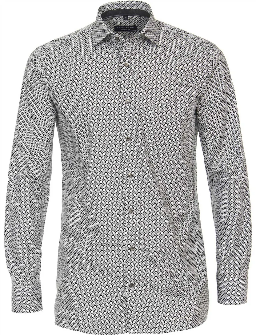 grijs geprint Casa Moda comfort fit overhemd mouwlengte-7